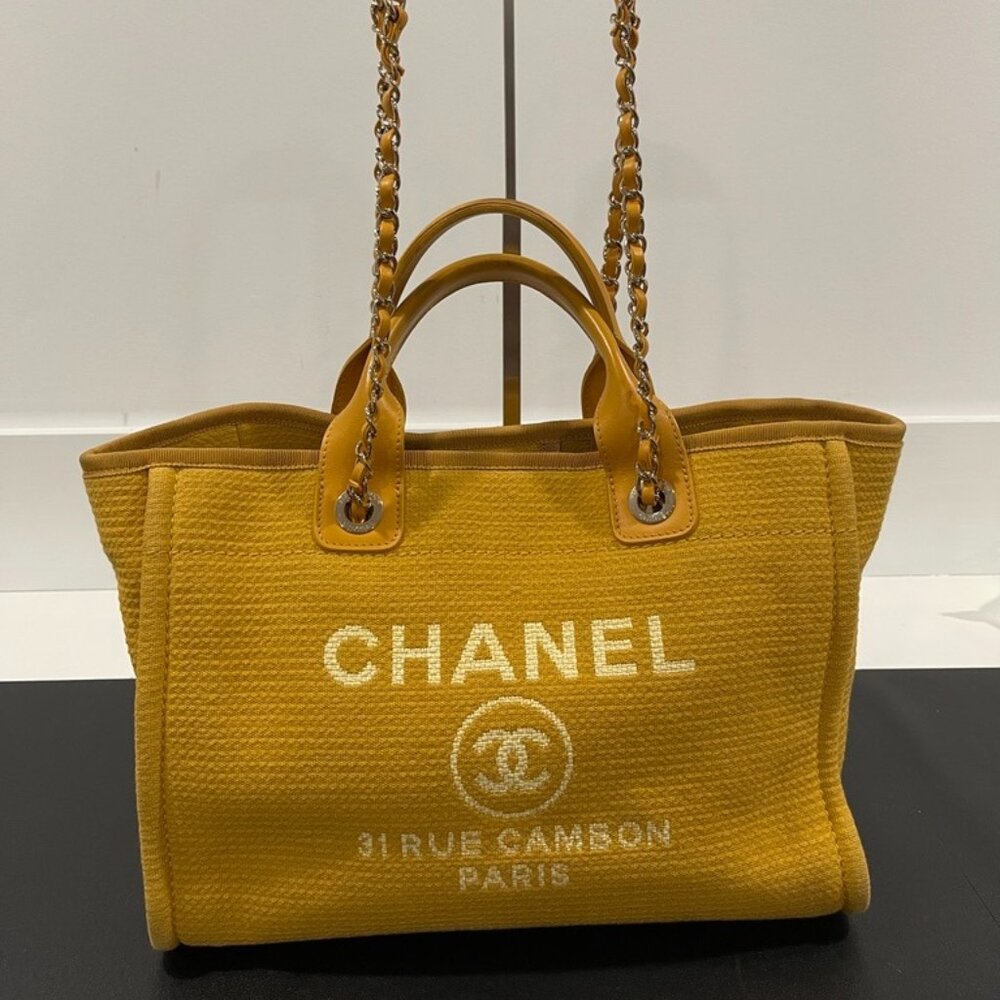 Chanel  Mixed Fibers Small Deauville Tote Yellow (JB1117)